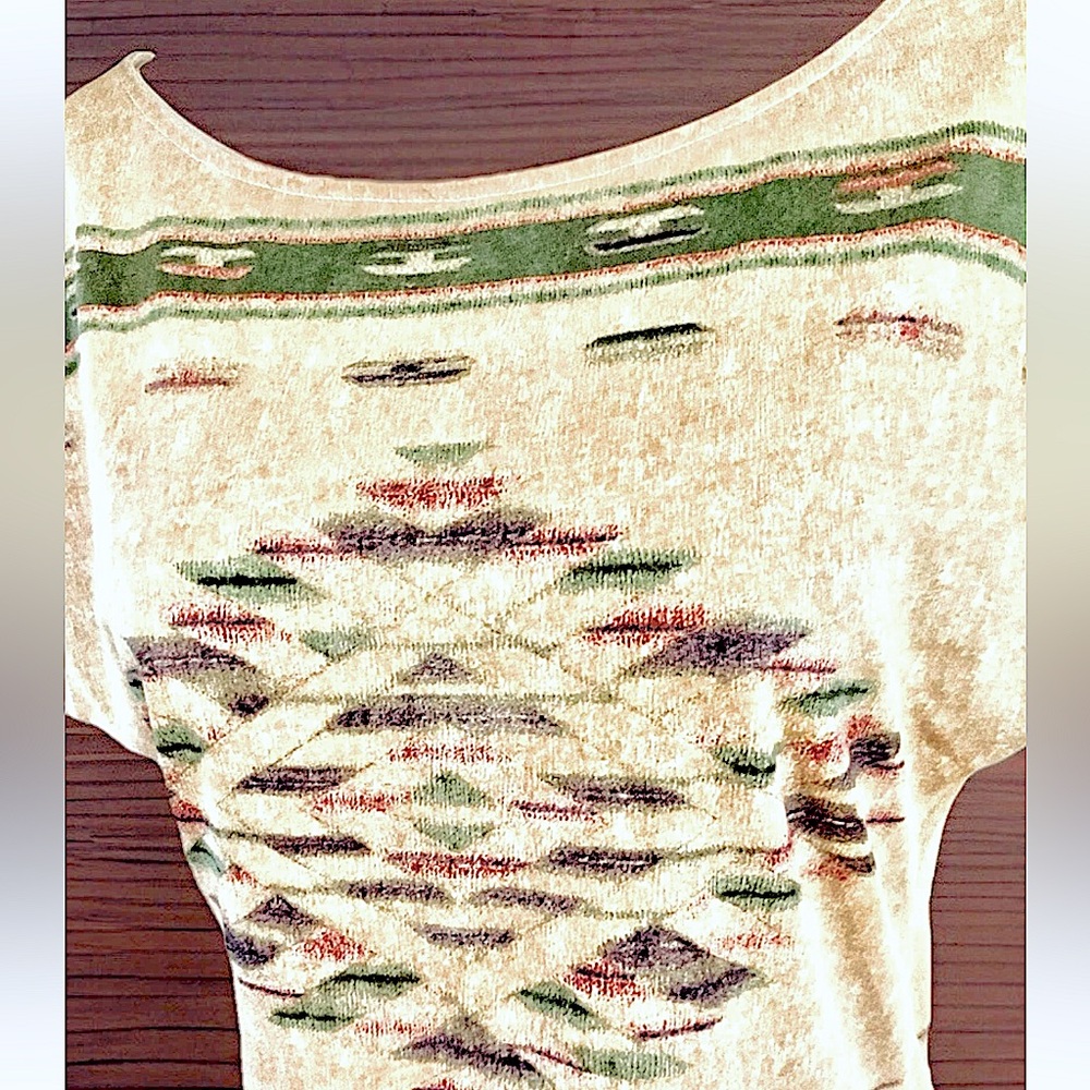 π₯LAUREN JEANS COπ₯ AZTEC DOLMAN CAP SLEEVE BOAT-NECK SLIM COTTON T-SHIRT TOP NWOT - Picture 11 of 13